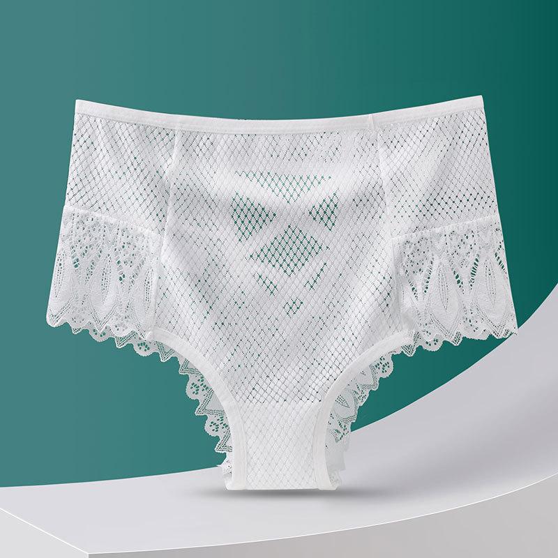 2PCS Sexy Mesh Women Lace Underwear Mid-Rise Briefs Hollow Out G String Underpant Solid Comfortable Female Breathable Lingerie