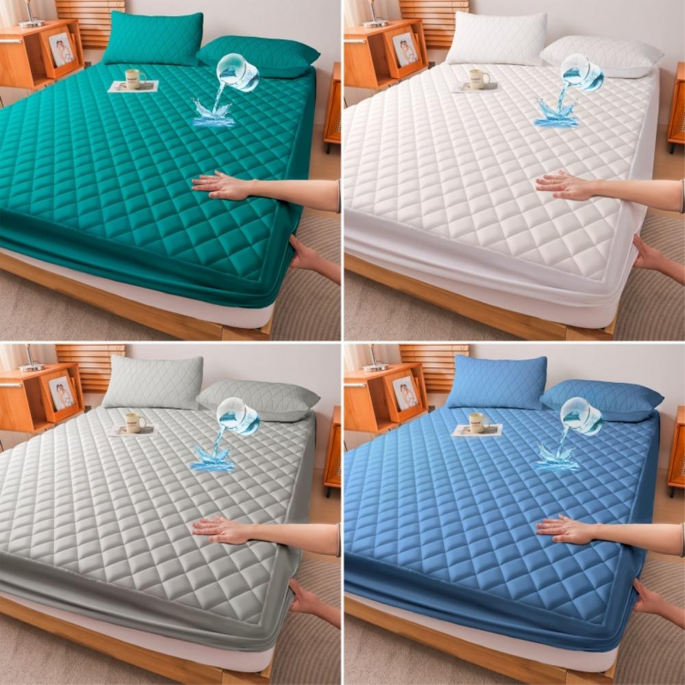Waterproof Mattress Protector, Thick Quilted Solid Color Bed Cover with Deep Pocket,Warm Breathable Bedding for Bedroom Room Hotel, Without Pillowcase
