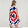 Girls Round Neck Sleeveless Navy Blue Starry Printed A Line Flared Dress