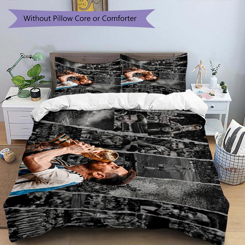 Messi World Cup Glory Bedding Set,Soft Bed Linen for Bedroom Home Decoration,Football Fan Gift,Breathable Duvet Cover with Pillowcases,Soccer Themed,P