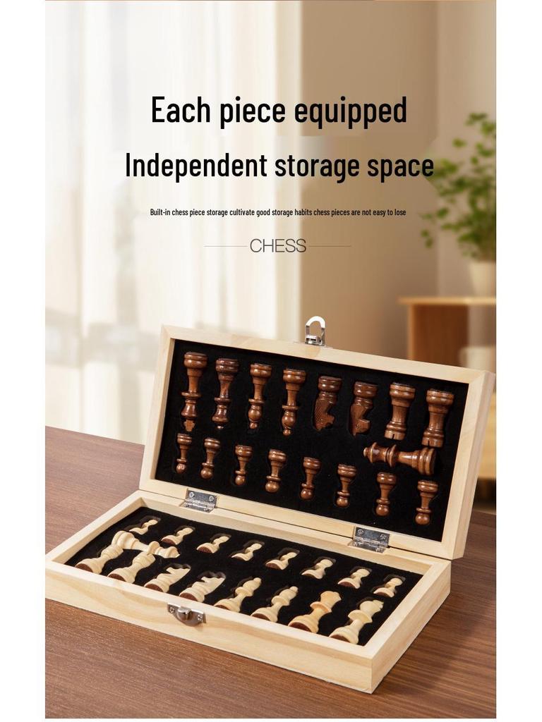 Solid Wood Magnetic Folding Chess Set with Double Queens for Students and Children.