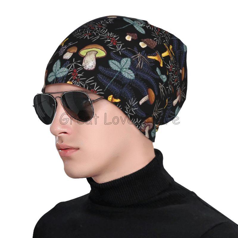Dark Wild Forest Mushrooms Skull Beanie Hat Autumn Winter Adults Warm Bonnet Cap Unisex Knit Hats Headwear Skullies Beanies