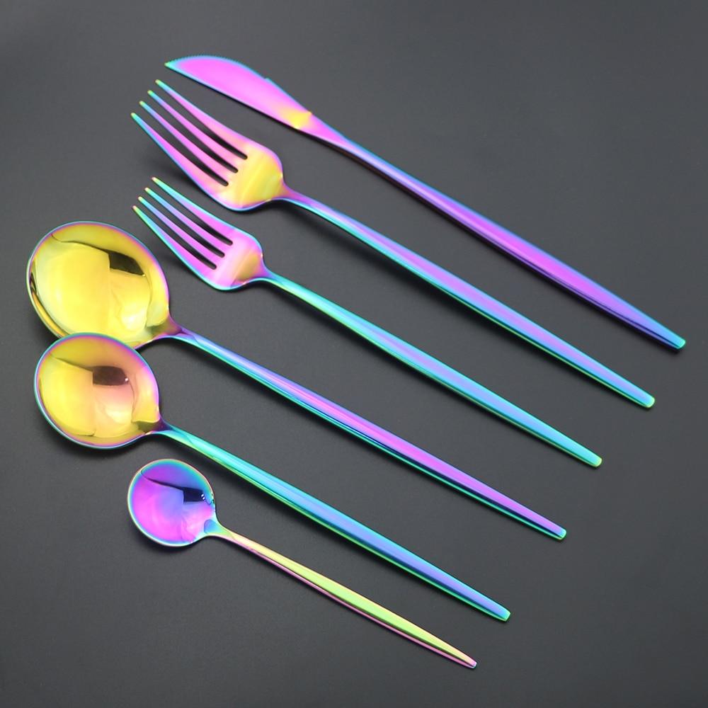 6Pcs Dinnerware Set White Gold Cutlery Set For One 304 Stainless Steel Knife Forks Spoons Dinner Set Kitchen Silverware Tableware Set