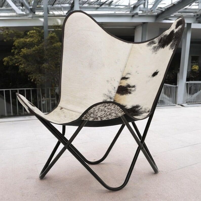 Handcrafted Hairon Leather Chair - Unique Rustic Cowhide Accent Chair for Living Room, Dining, or Office"