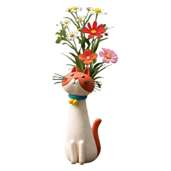 Handcrafted Quirky Cat Vase Whimsical Resin Cat Shaped Flower Vase for Flowers Pampas Grass Funny Kitty Ornament for Home Office Shelf Decor Gift