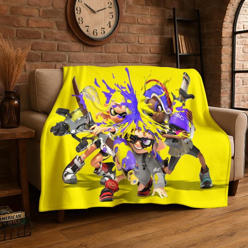 funny Splatoon 3 Cartoon Game Flannel Blanket Soft Warm Throw Blanket for Bedroom Living Room Bed Travel Camping Picnic Gift