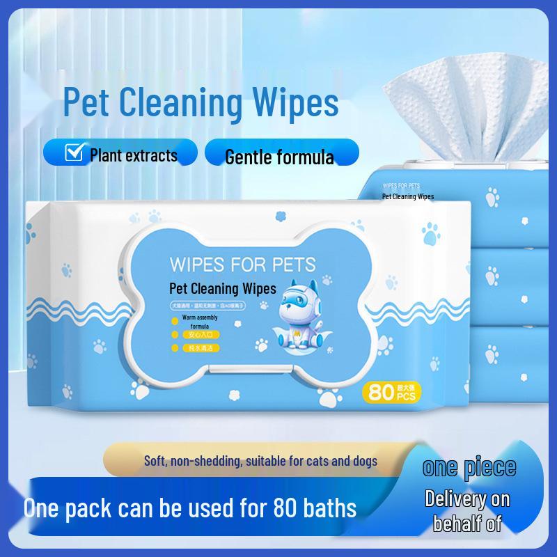 Pet Cleaning Wipes - 80-Count Large No-Rinse Deodorizing Wipes for Cats & Dogs