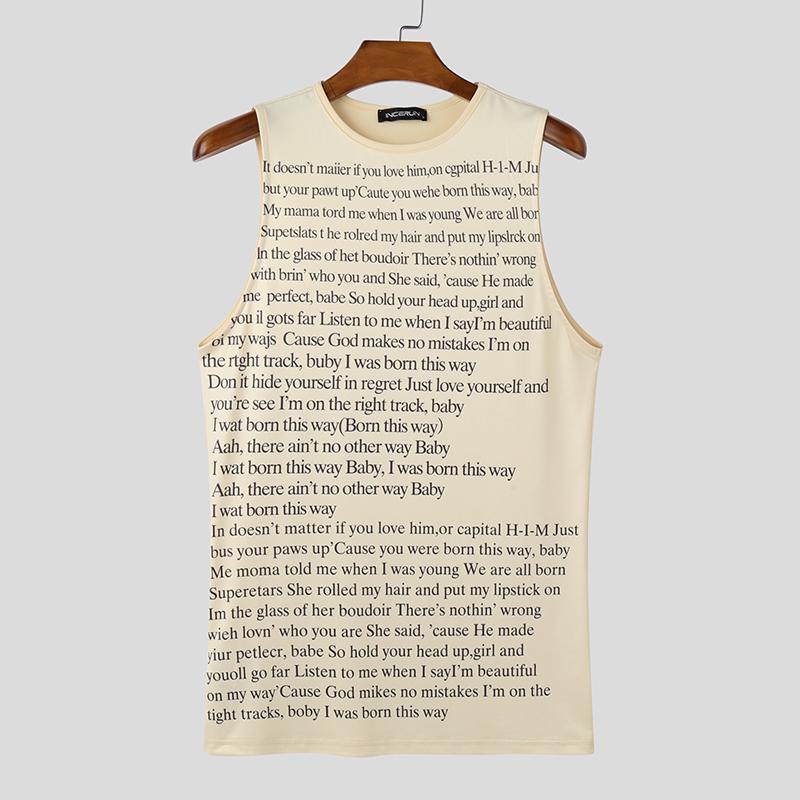 

INCERUN Летние мужские топы без рукавов с круглым вырезом и буквенным принтом, повседневные облегающие майки 2XL абрикосовый