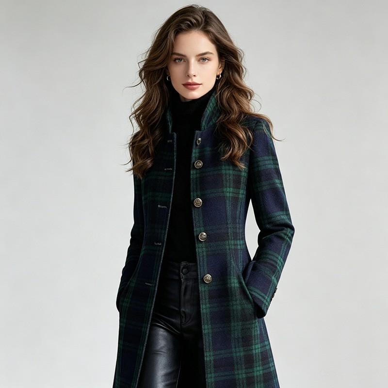Womens Plaid Print Single-Breasted Long Trench Coat Casual Streetwear Outerwear 2026
