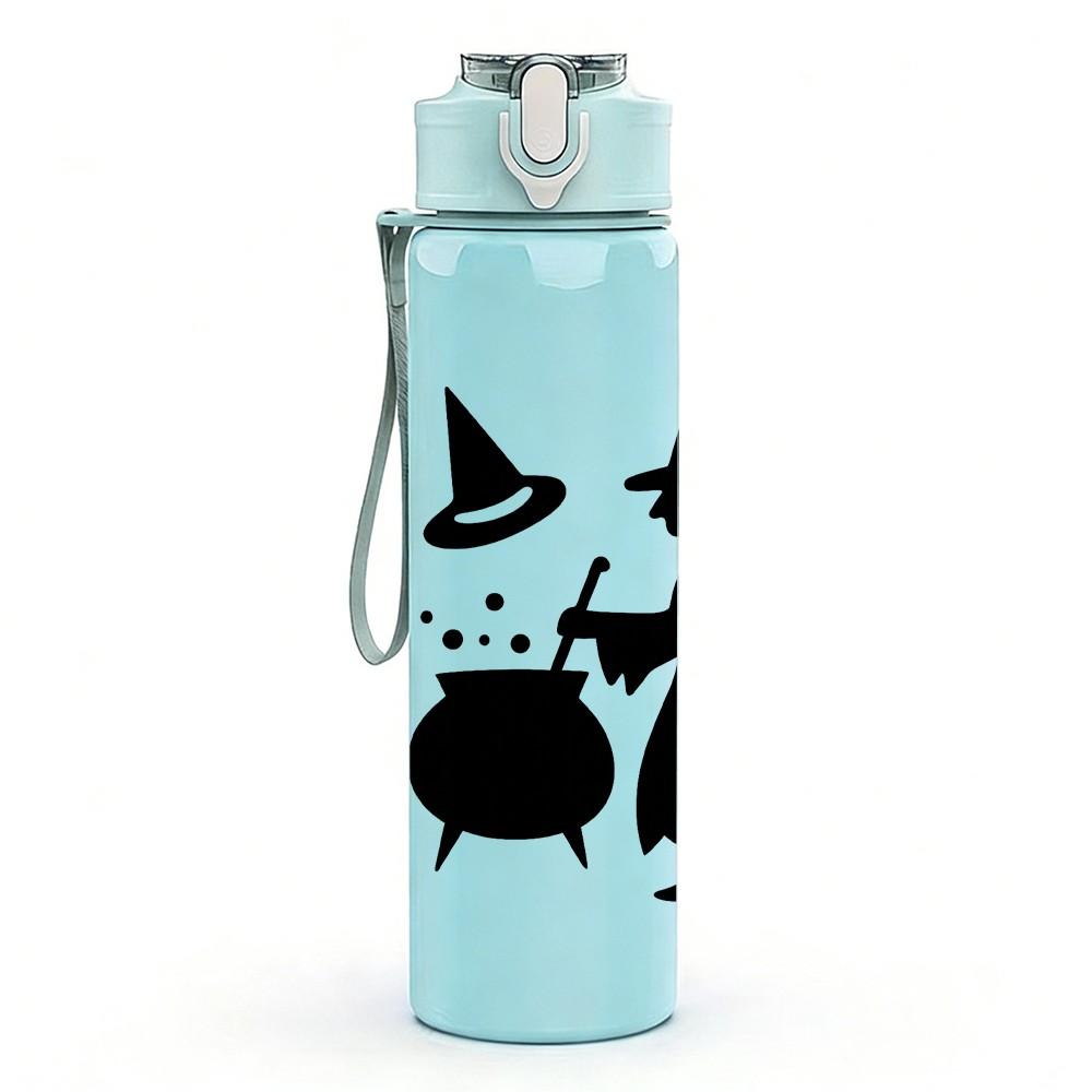 1PC Witch Cauldron Silhouette 750ml Color Plastic Sports Water Bottle Leakproof Flip Straw Lid Suitable for Sports Office Home Use
