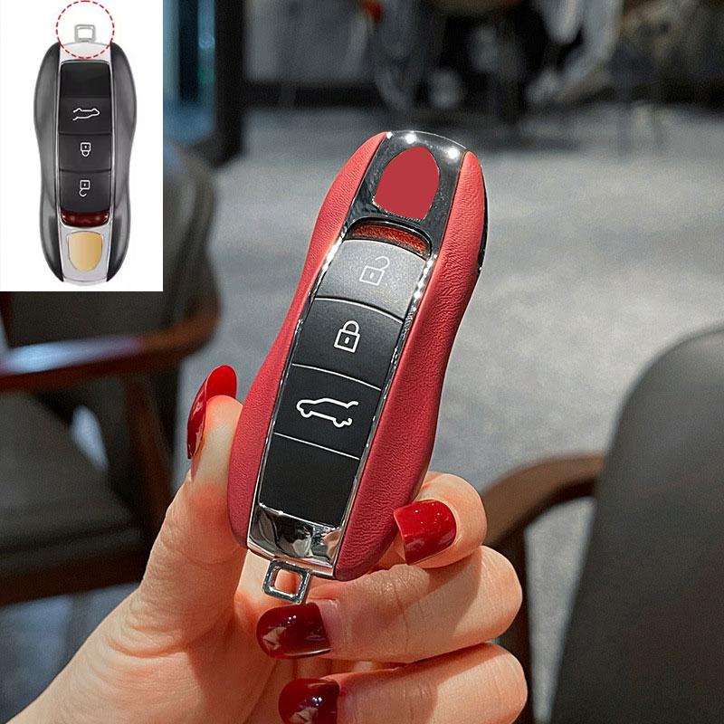 

For Porsche Panamera Macan 718 Taycan 911 Cayman Boxster 9ya 971 Shield Leather Car Remote Smart Key Case Cover Accessories