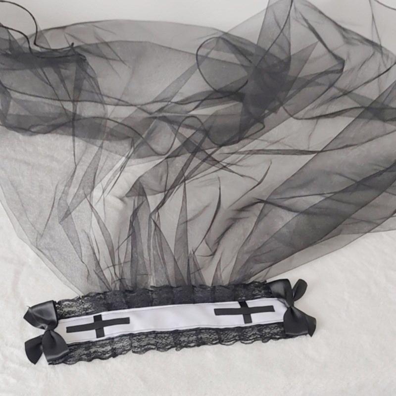 Classical Black Veil with Hairclip Elegant Church Veil Cosplay Costume Headwear for Special Occasion Halloween