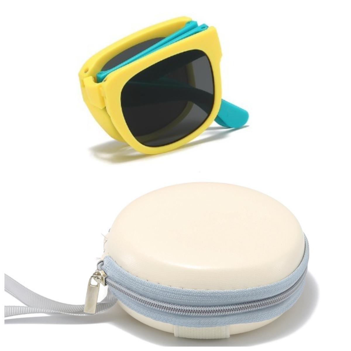 

Folding Kids Sunglasses for Boys Girls Vintage Sports Square Children UV400 Outdoor Shades with Case