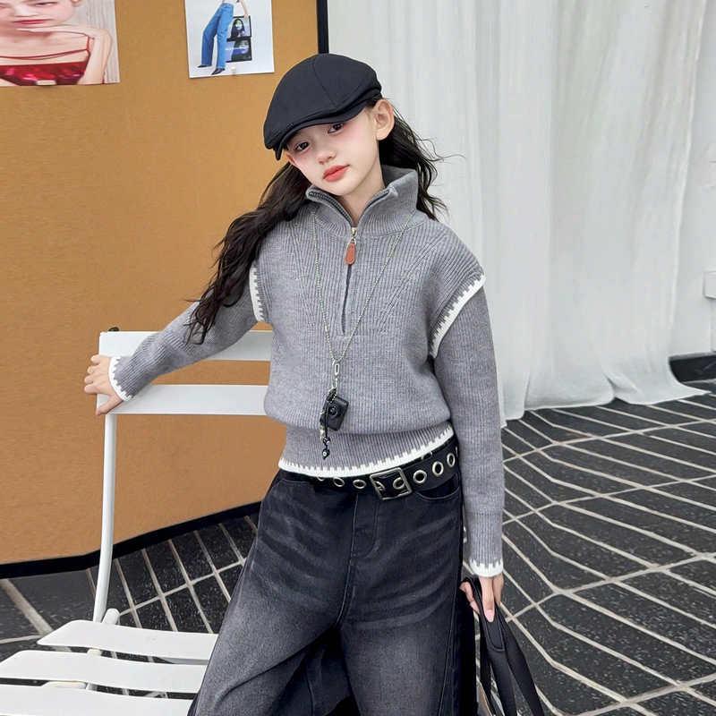 Dívčí pletený svetr na podzim zimu 2025 - Stylový zesílený top pro velké děti