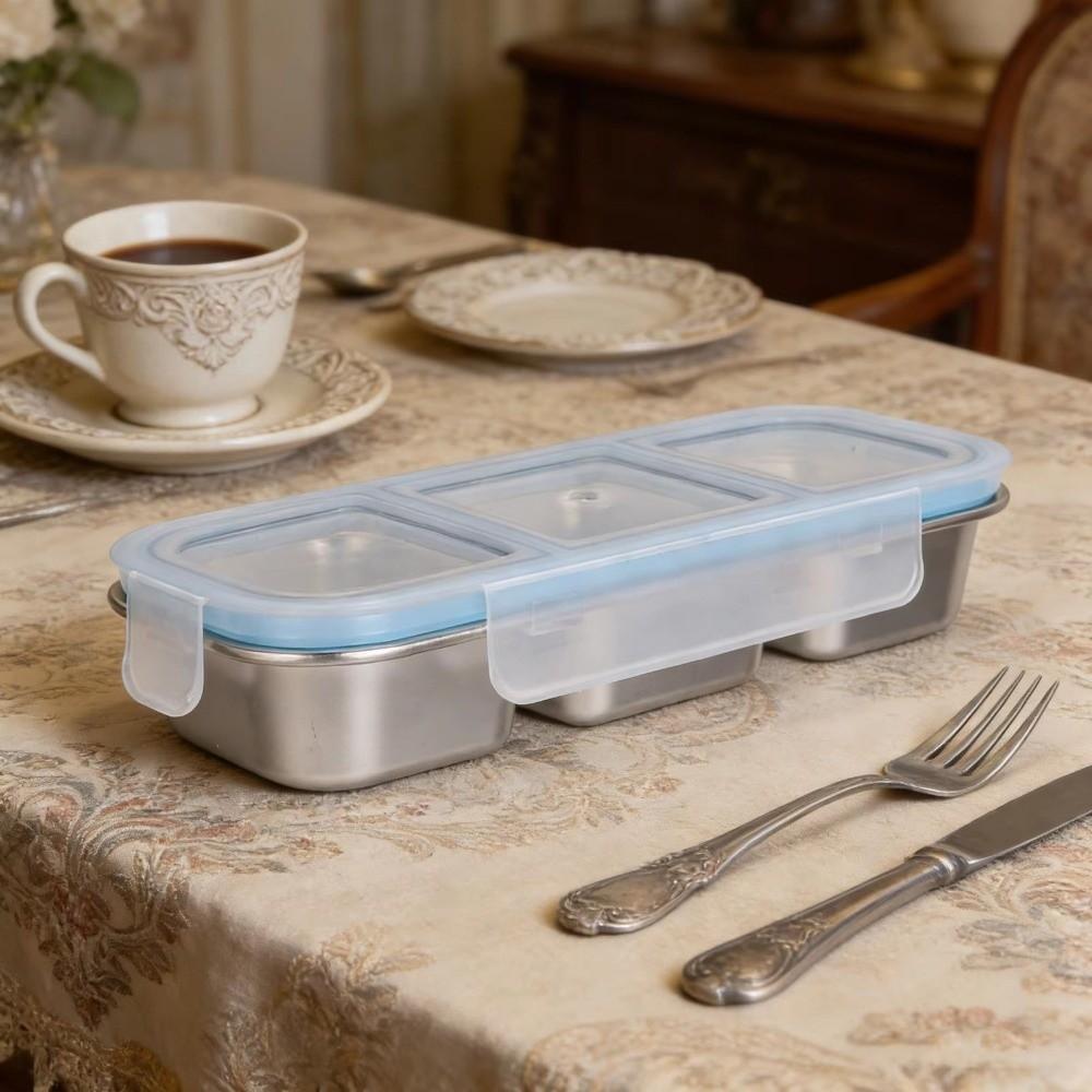 Leakproof Stainless Steel Lunch Box Reusable Seasoning Tray Food Storage Container  Travel