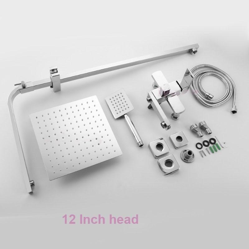 Bathroom High Pressure Rain Shower System 12" Large Shower Head Rainfall Mixer Stainless Steel Shower Set