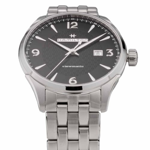 Hamilton Jazzmaster Automatic Chronograph Watch, 42mm, Swiss Brand, Men's, Brown, Black Dial, Stainless Steel, Sapphire Crystal, Automatic Movement, H