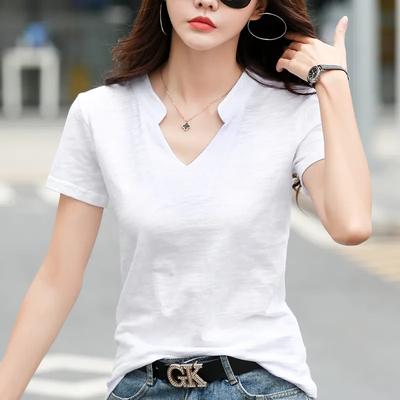 Design de Vară pentru Femei Tricou Simplu cu Mânecă Scurtă Gât în V Topuri Casual cu Temperament