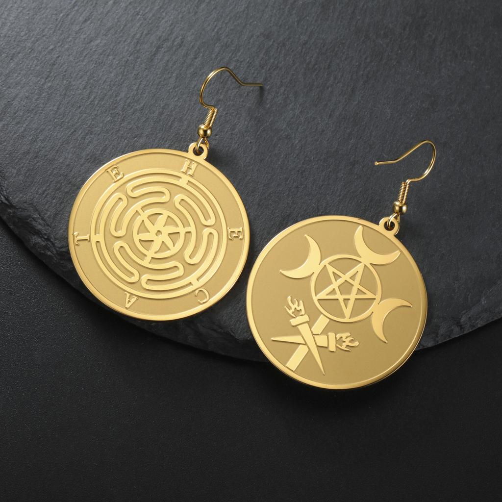 LIKGREAT Wiccan Earrings Hecate Goddess Symbol Witchcraft Protection Earring Witch Pagan Christmas Gift Stainless Steel Jewelry