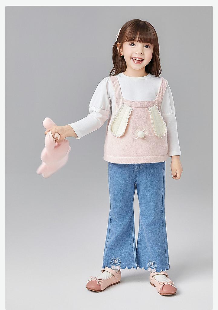 [Rabbit Ear Knitted Tank Top+Simple Long Sleeve] 25 Spring Children's Versatile Two piece Set for Infants and Girls