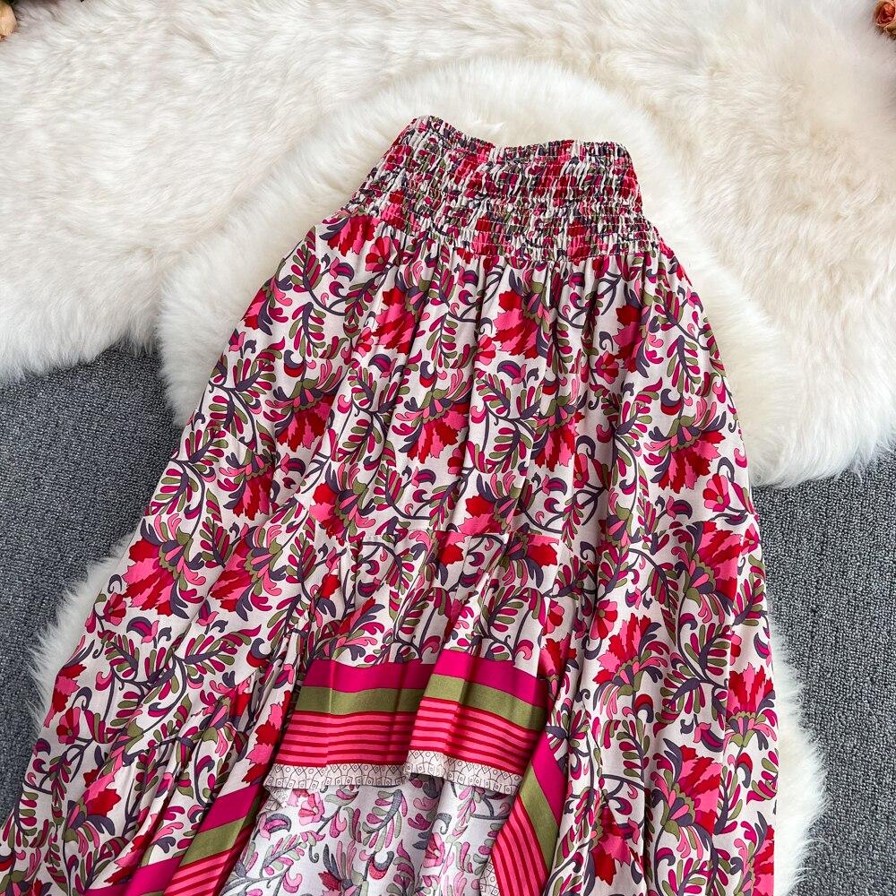 2025 Summer Irregular High Waist Slim Bohemian Seaside Holiday Print Loose Covering A-Line Skirt