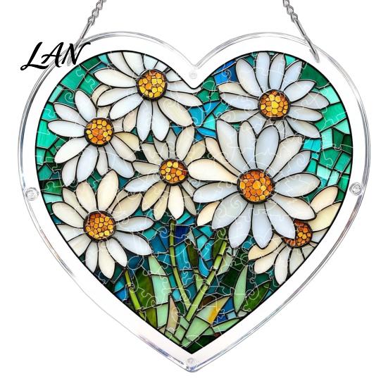 Colorful Pattern Wall Hanging Acrylic Puzzle Suncatcher, Window Pendant, Heart Shape Stained Glass Realistic Effect Style Sun Catcher Decoration,