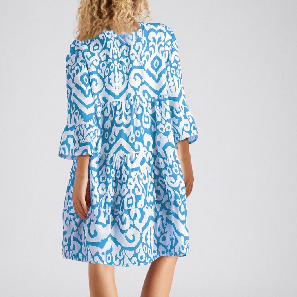 Women's Fashionable V-neck Fresh Printed Temperament Five Quarter Sleeve Dress
