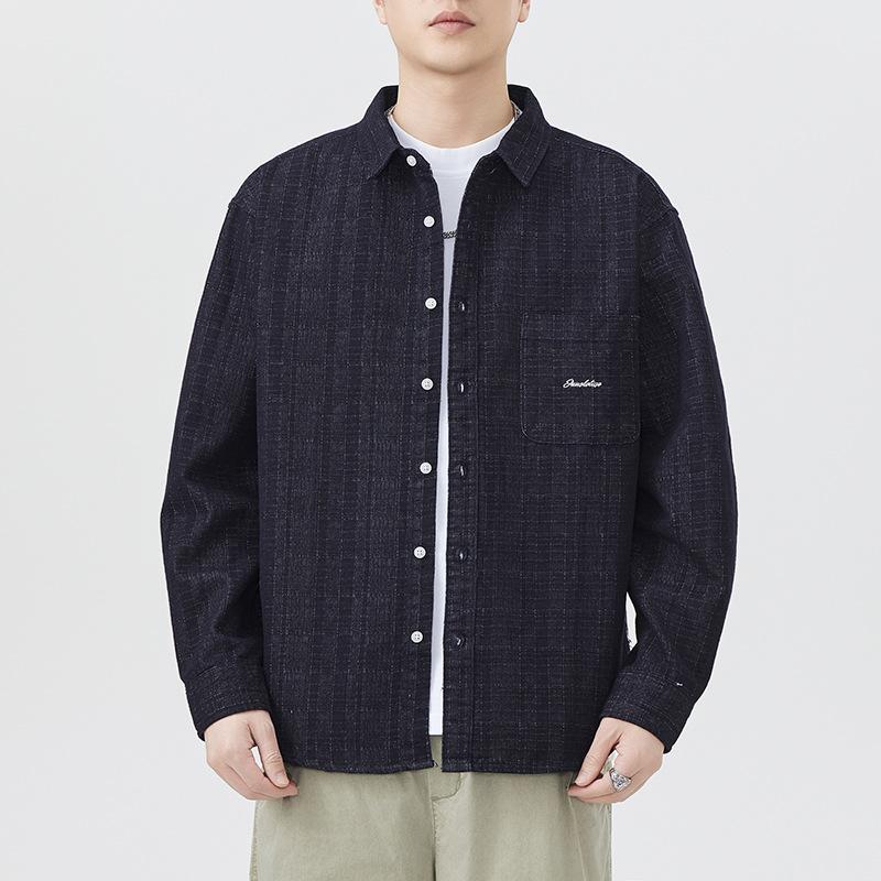 

Вышитая рубашка Мужская Модная Универсальная Свободная Повседневная Американская Весенняя Новинка Рубашка 3XL индиго