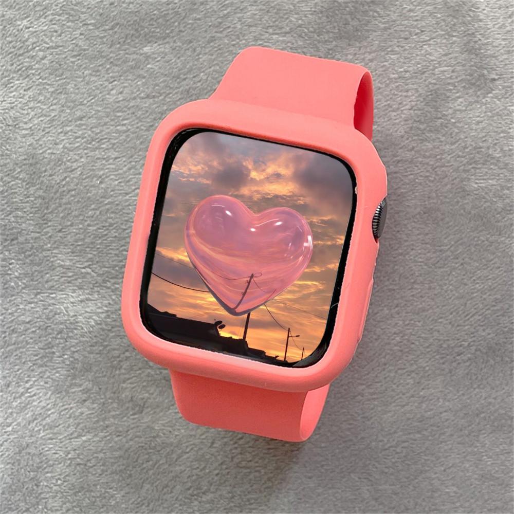 

Cute Sport Silicone Strap + Case For Apple Watch 9 8 7 6 SE 5 4 3 2 Colorful Watchband For IWatch 41 45 40mm 44 42 49mm S10 42mm оранжевый