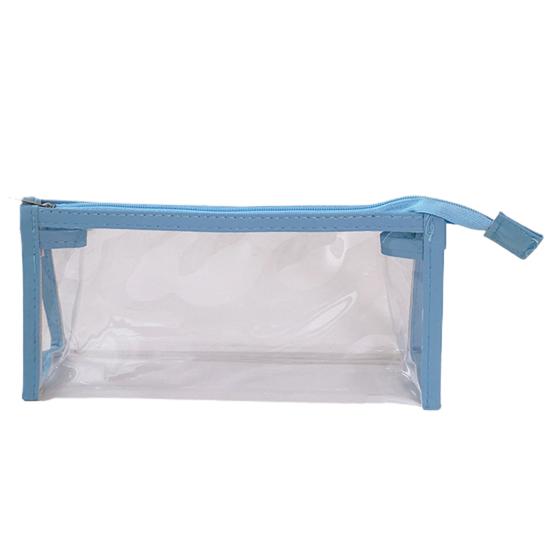 

Пенал прозрачный легкий портативный чехол для ручки на молнии косметичка для школы небесно-голубой