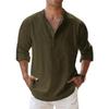 Men's Summer Large Size Casual Loose Stand Collar Solid Color Long Sleeve Shirt