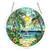 Rond Gebrandschilderd Glas Raam Hangend Paneel 15cm Diameter Boomontwerp Decoratieve Suncatcher met Metalen Ketting voor Binnenraamdecoratie
