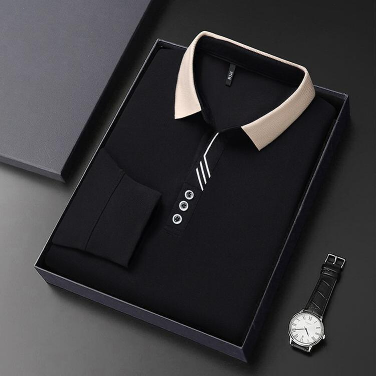 Men's Autumn Long-sleeved Polo Shirt Men's Business Scissors Collar Fit Solid Color Lapel Bottoming