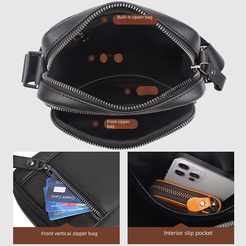 Jiameida Men's Genuine Leather Lightweight Messenger Bag - Casual Cowhide Shoulder Bag