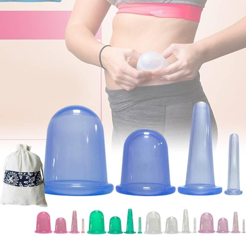 4pcs Set Silicone Jar Vacuum Cuppings Cans Storage Bag Body Neck Massage Facial