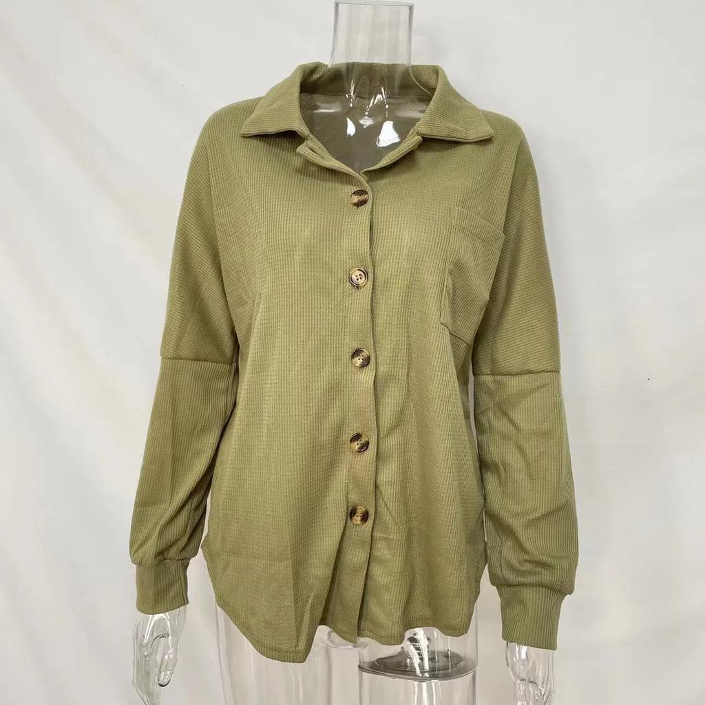 Womens Waffle Knit Shacket Jacket Casual Long Sleeve Button Down Shirts Dressy Blouses Tops