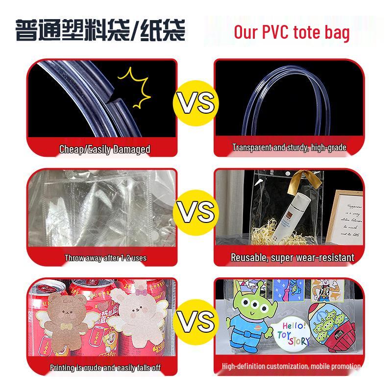 Custom Print PVC Transparent Tote Bag for Weddings and Gifts