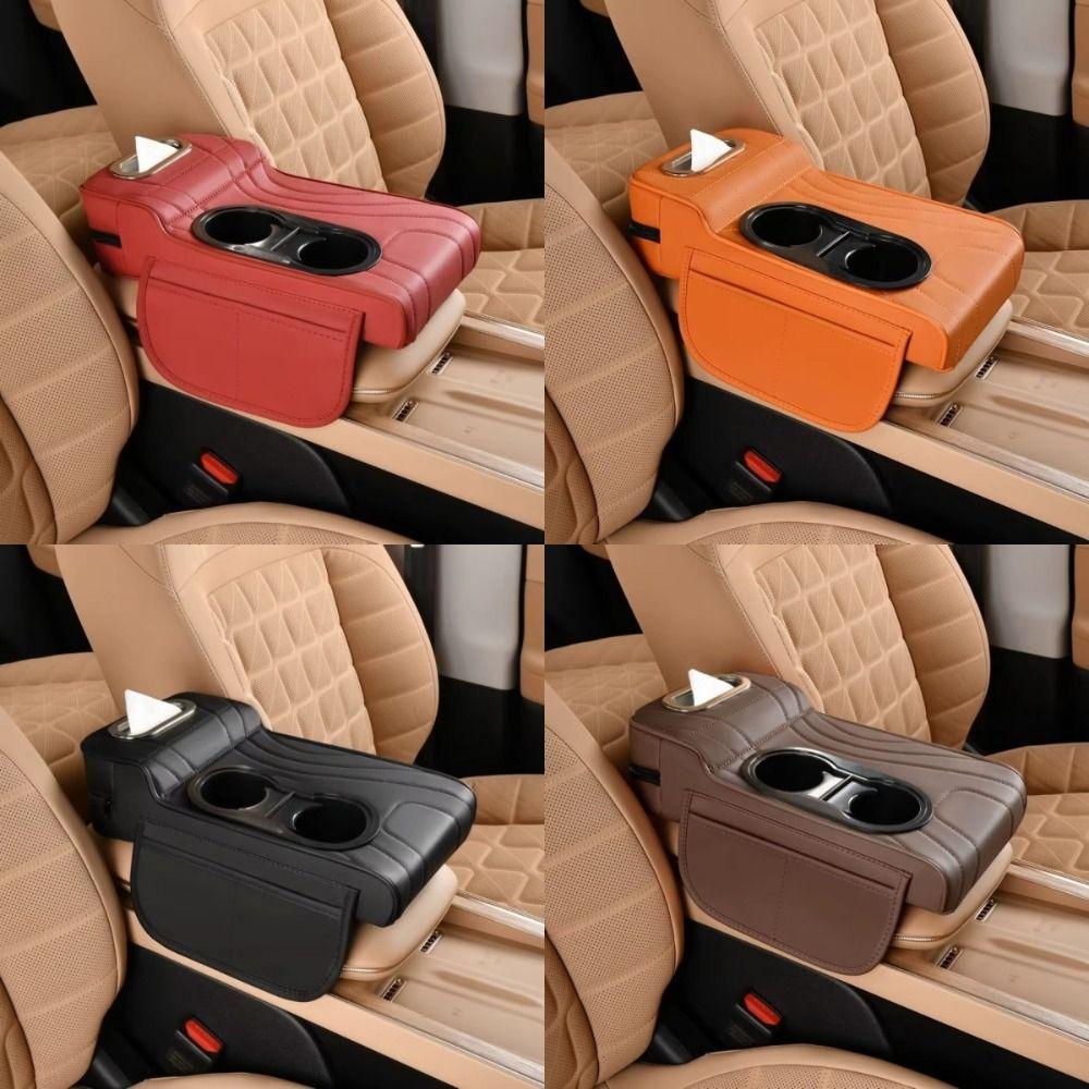 Durable Four-In-One Car Center Armrest Box PU Leather Multi-Function Vehicle Tissue Box Auto Accessories Cup Holder Armrest Pad