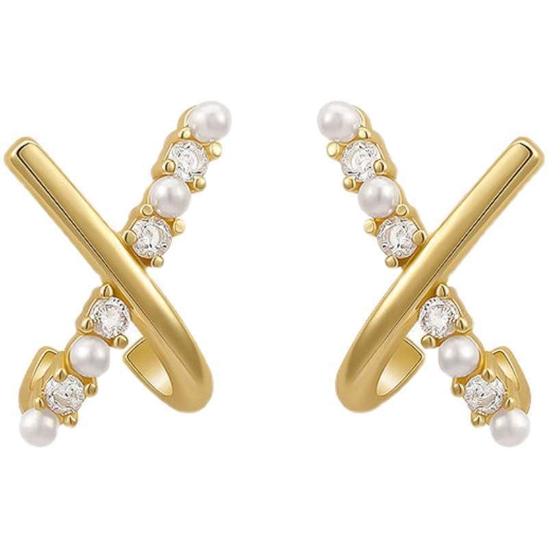 Gentle Temperament Cross Design Pearl Stud Earrings New Trendy Foreign Style Earrings