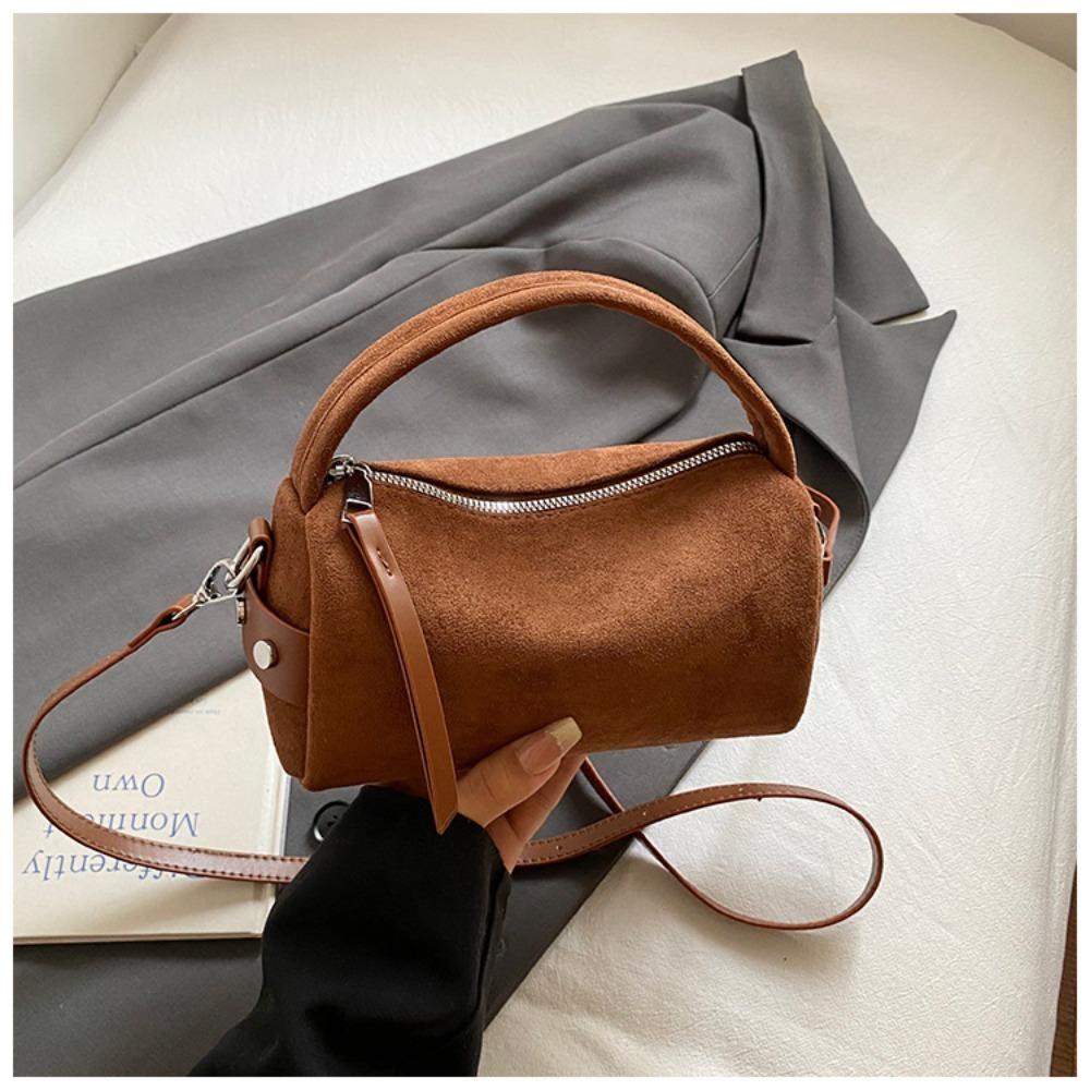 

Luxury Mini Size Shoulder Bag PU Leather Matte Suede Crossbody Bag Frosted Surface Pillow Bag Daily Use коричневий