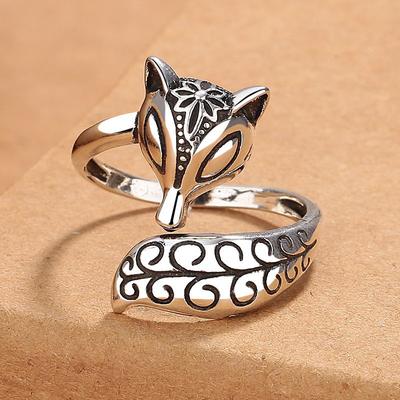 925 Silver Vintage Ring Adjustable Fox for Women Beautiful Ring Fashion Wedding Engagement Jewelry Party Women Gifts