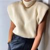 Pevný stojatý golier Pletená vesta s krátkym rukávom Office Lady All Match Fashion Vesta Košeľa Voľné Elegantné rovné topy