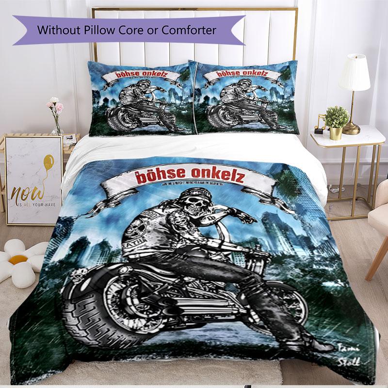 3pcs Duvet Cover Set (1*Duvet Cover + 2*Pillowcase, Without Core), Bohse Onkelz Print Soft All‑Season Bedding Set, Home Bedroom Decor Gift
