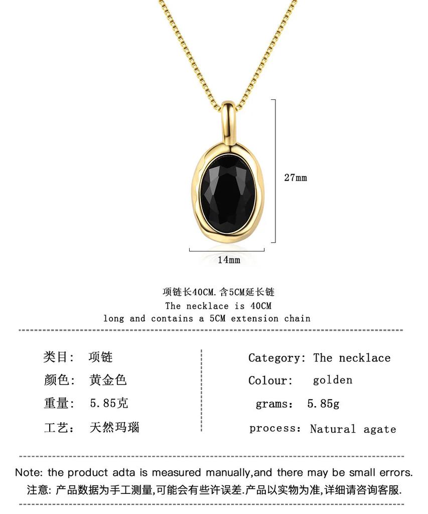 Lihong S925 Sterling Silver Electroplated 18k Gold Obsidian Clavicle Chain Exquisite Gift Women's Pendant Necklace (40cm+5.0cm)
