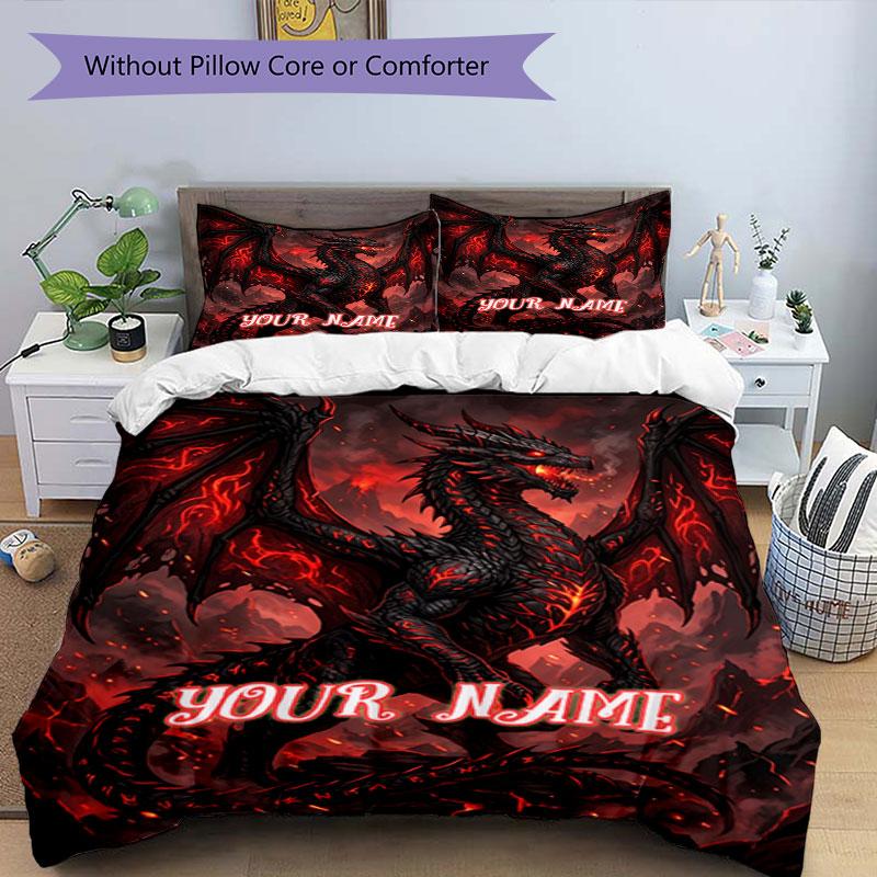 3PC Custom Name Dragon Artwork Bedding Set Duvet Cover Closure Includes 1 Duvet Cover & 2 Pillowcases for Bedroom