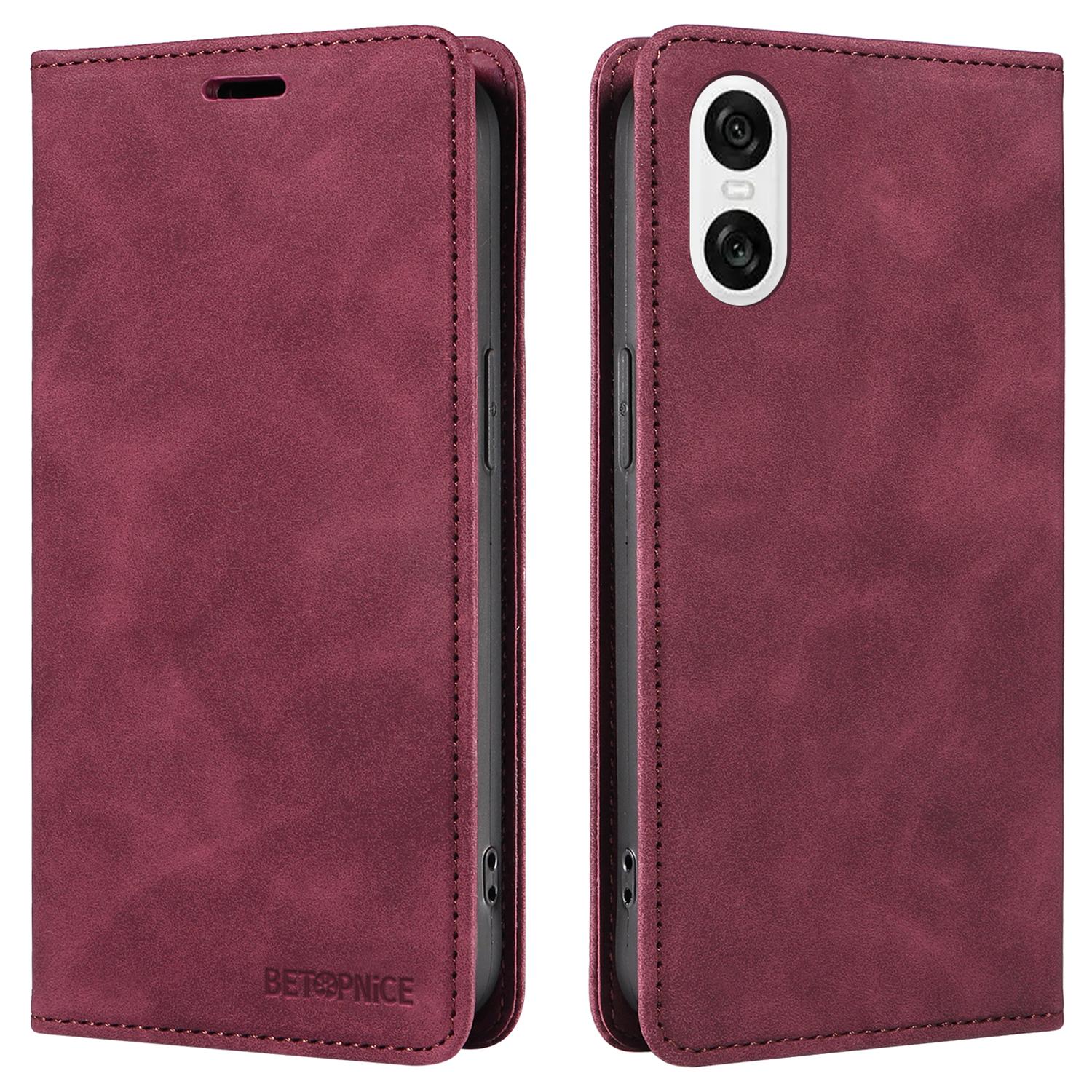 

BETOPNICE 003 For Sony Xperia 10 VI Case Leather Phone Cover Strong Magnetic Closure Red