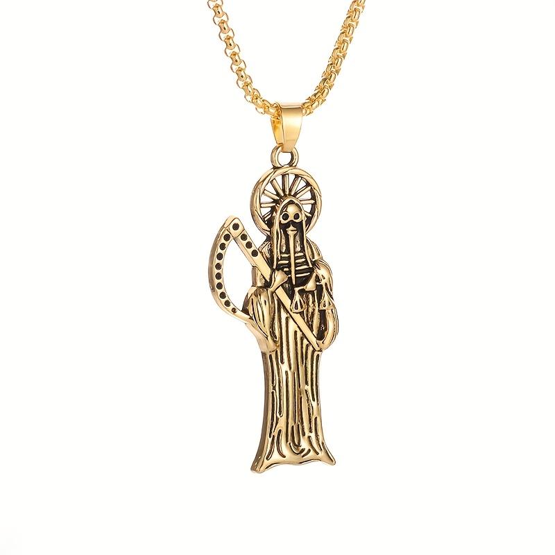 One Grim Reaper scythe necklace pendant - Bohemian retro punk hip-hop metal jewelry, featuring an exquisite scythe design. золотистый