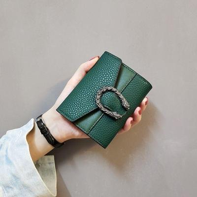 Portafoglio da donna Tinta unita Wine God Portafoglio femminile corto a tre ante Portafoglio piccolo Portamonete femminile Dioniso Borsa per carte Clip in pelle