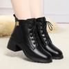 4.5cm British Style Black Soft Leather Boots Women's Square Heels Shoes Fall Winter 2025 Med Heeled Short Fur Ankle Boots Mom
