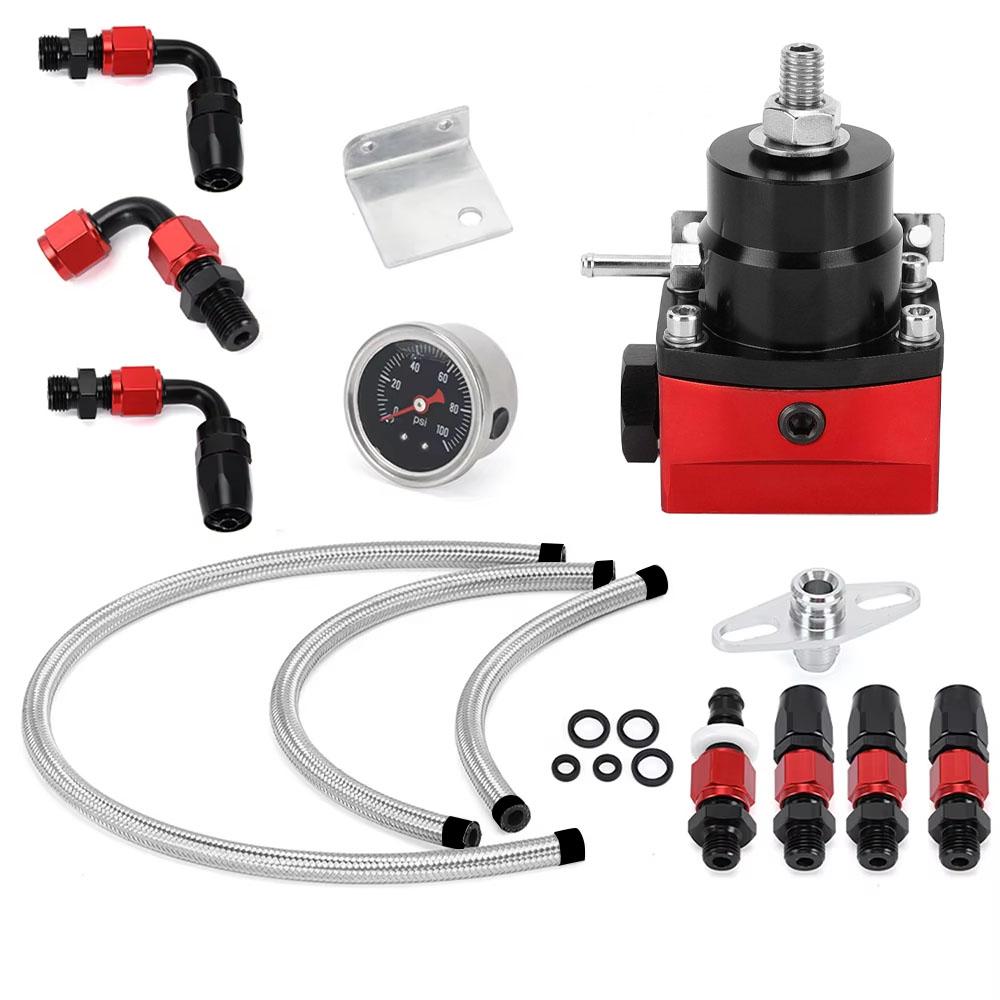 Universal Fuel Pressure Regulator Kit Car Fuel Pressure Regulator 100psi Adjustable Oil Gauge AN 6 Fitting End Oil Hose Fitting